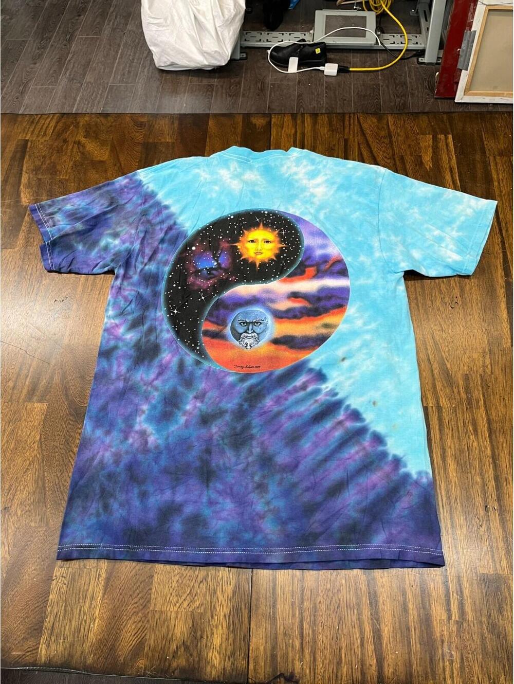 Vtg 90s Tammy Schatz Tie-Dye T-Shirt Celestial Sun Moon L - Picture 5 of 7